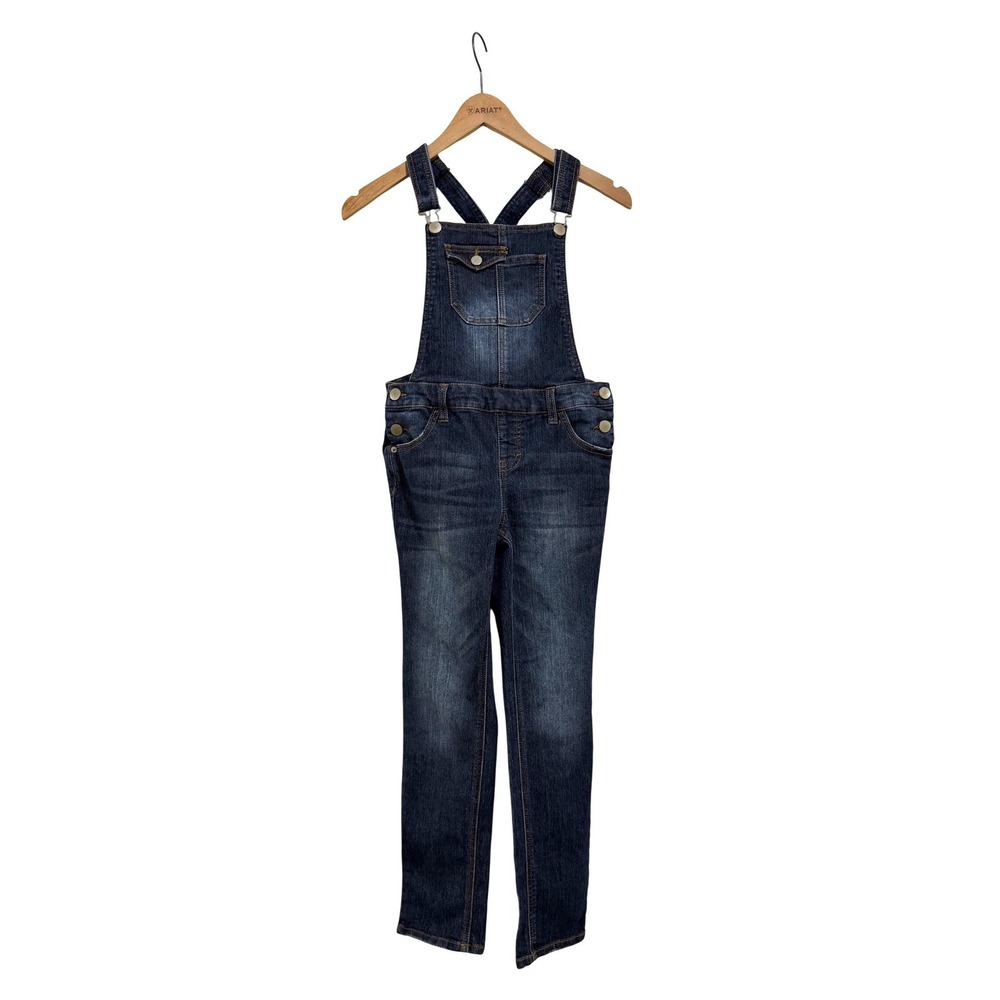 Cherokee Girls Dark Wash Denim Bib Overalls Size Large L/G Straight Leg Stretch